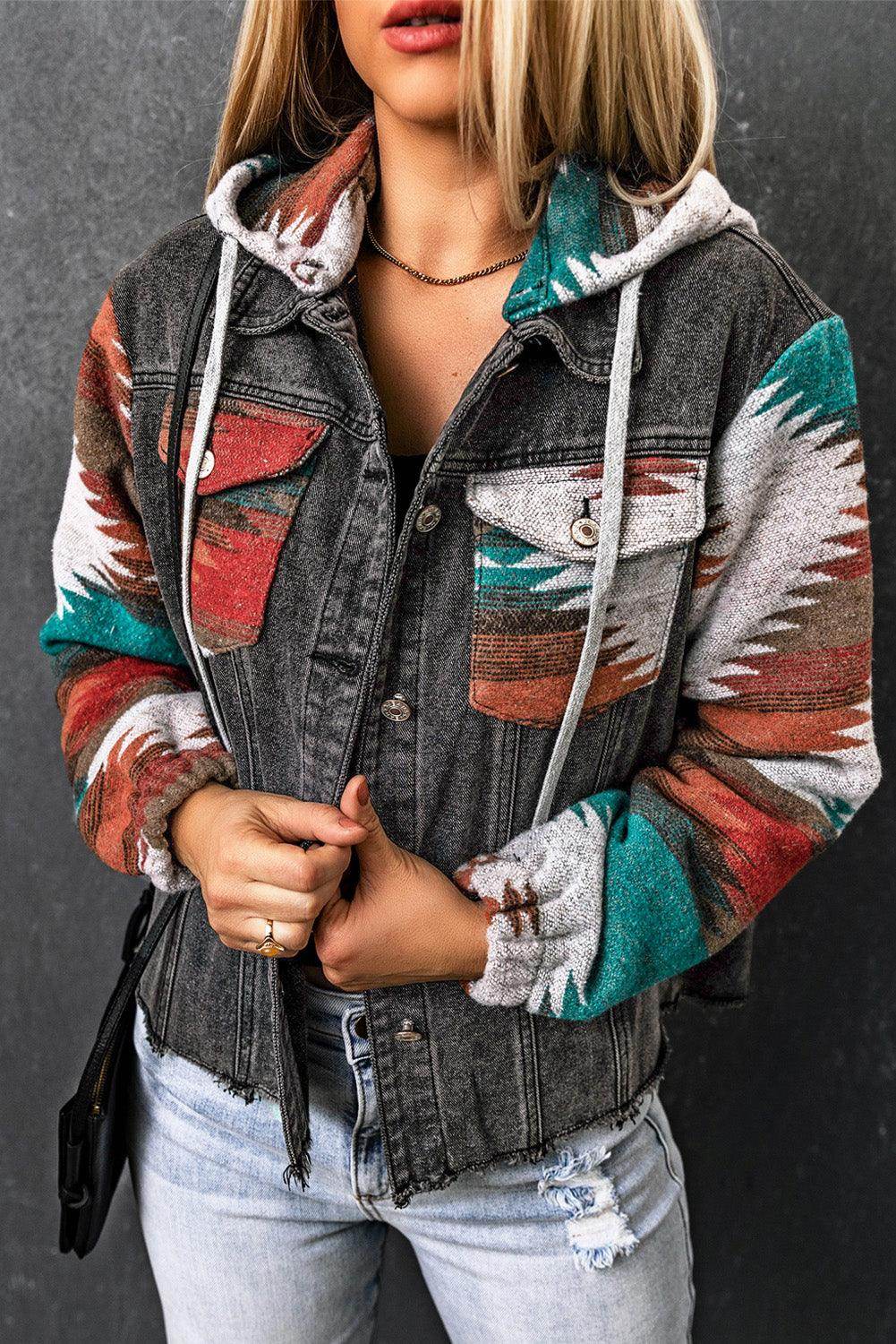 ZALONOVA™ Women’s Hooded Denim Jacket – Patchwork Style