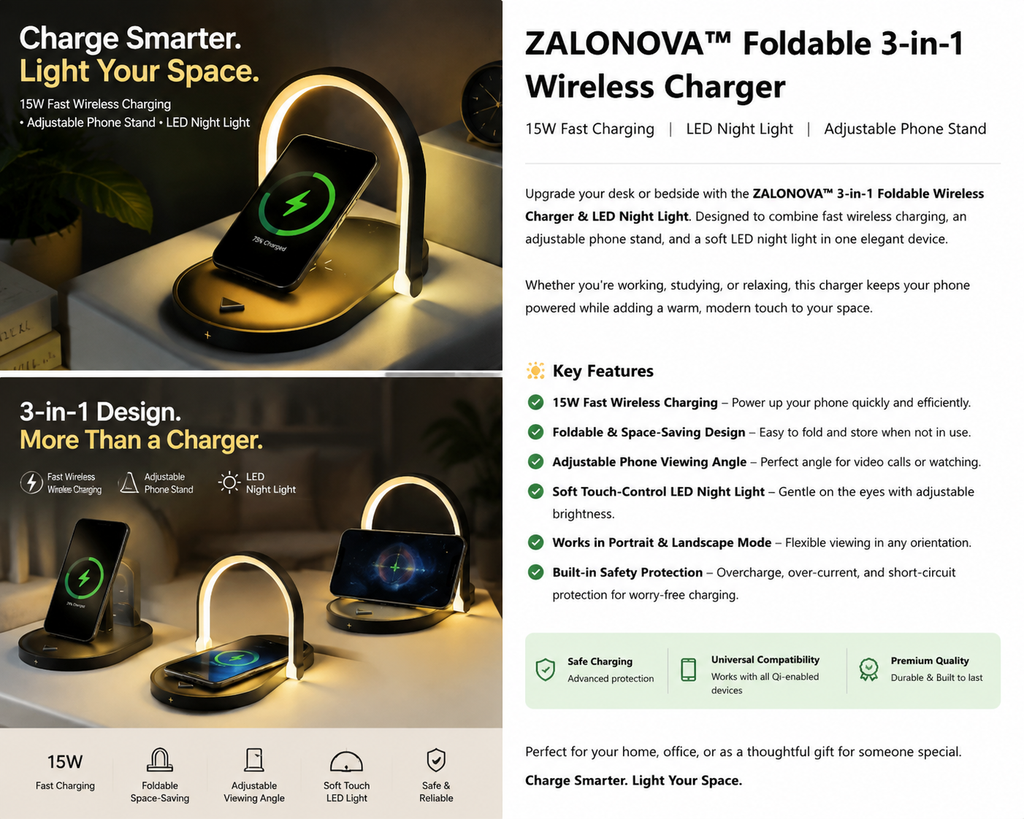 ZALONOVA™ Foldable 3-in-1 Wireless Charger