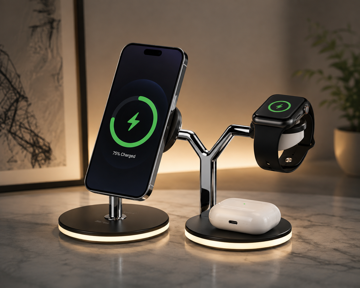 ZALONOVA™ 3-in-1 Magnetic Wireless Charging Station | Fast Charging Dock for iPhone, Apple Watch & AirPods