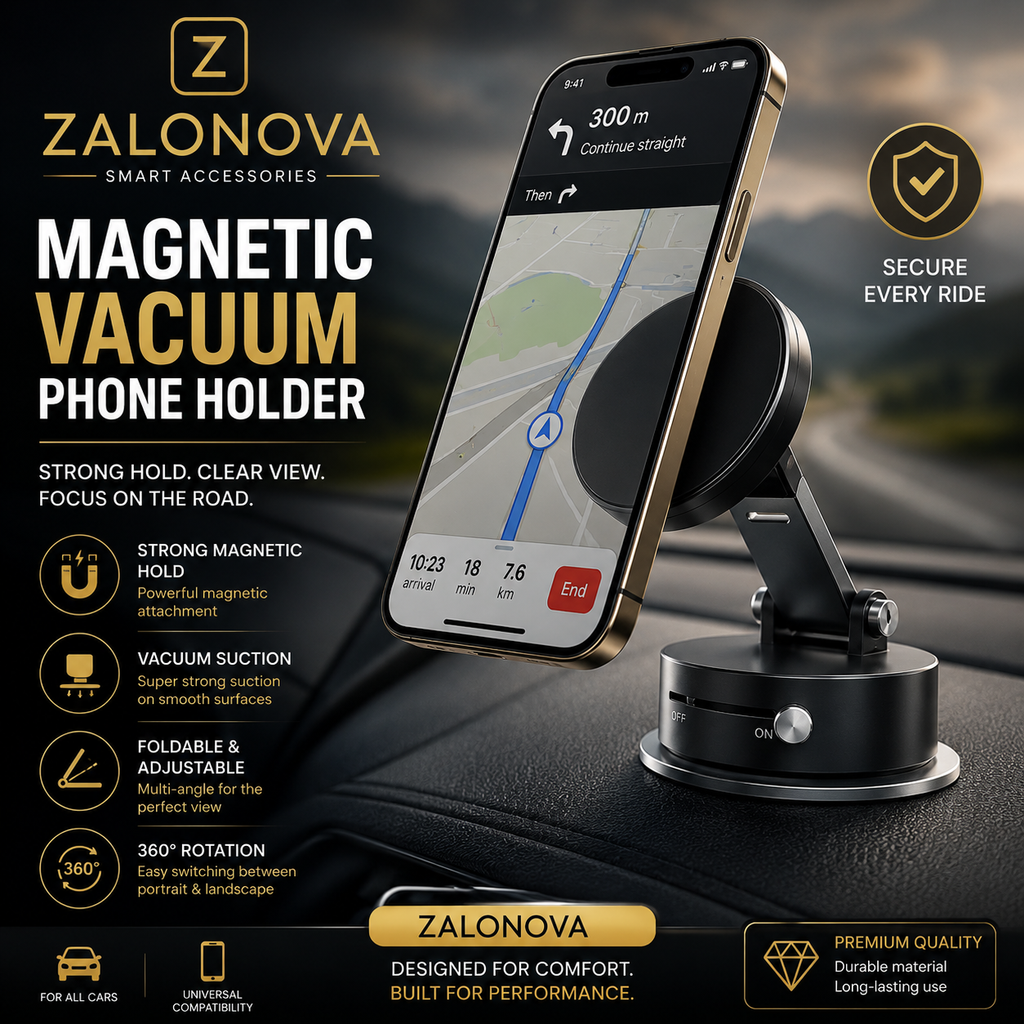 ZALONOVA Magnetic Vacuum Car Phone Holder | Foldable & MagSafe
