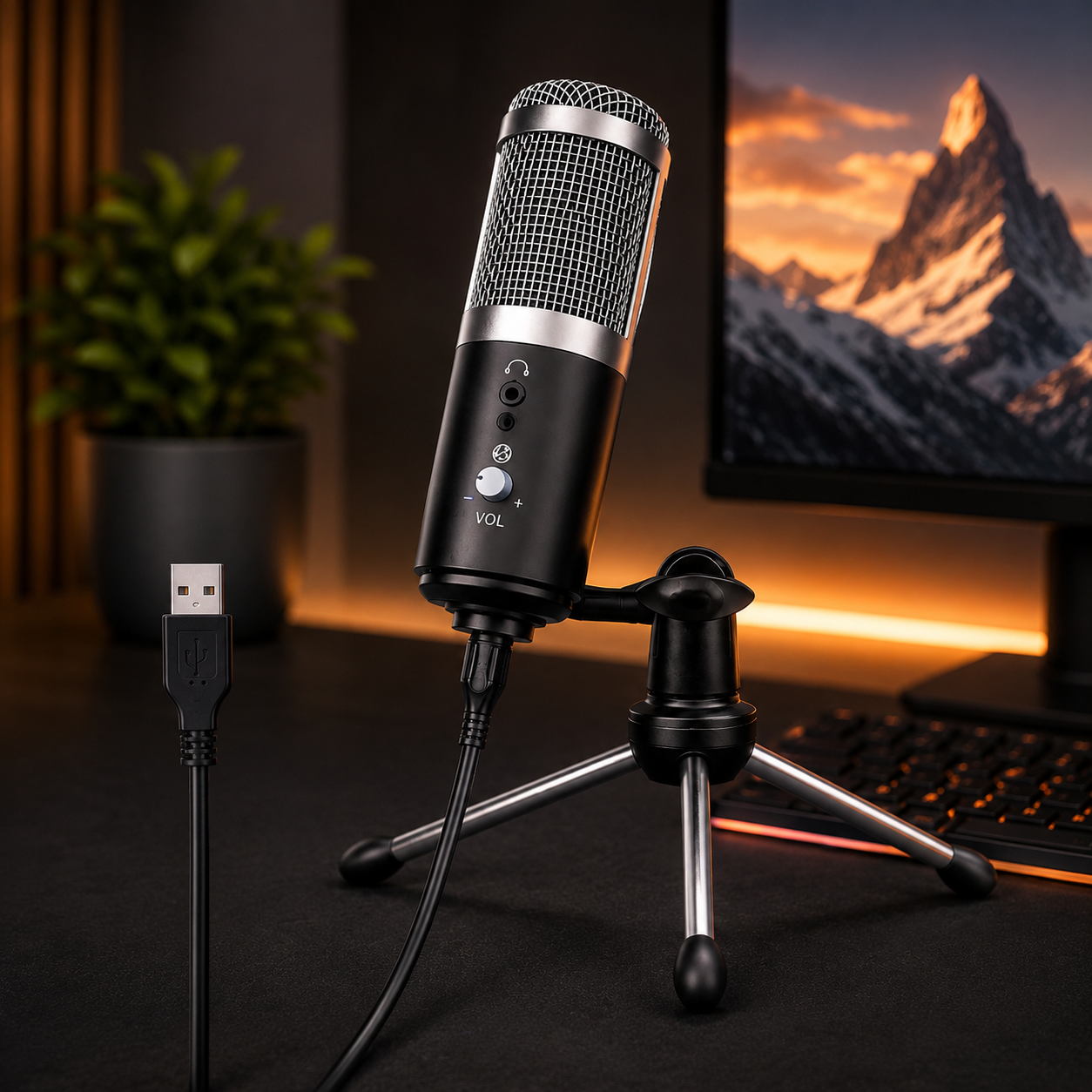 ZALONOVA USB Condenser Microphone with Tripod Stand | Cardioid Studio Mic for PC & Laptop