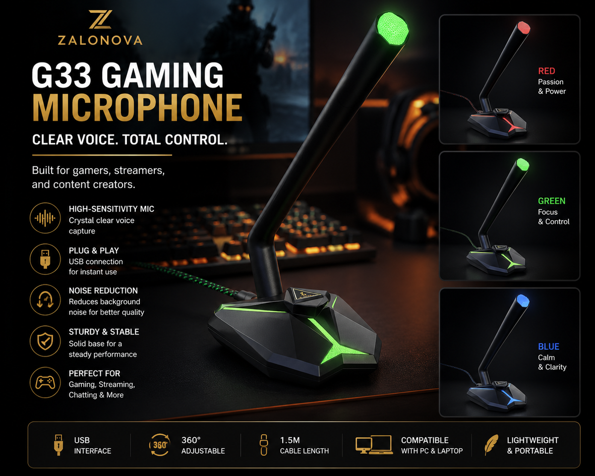 ZALONOVA G33 USB Gaming Microphone | Noise Reduction | Plug & Play for PC & Laptop