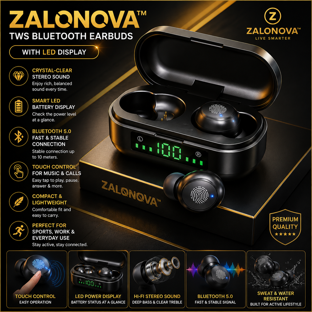 ZALONOVA™ TWS Bluetooth 5.0 Earbuds with LED Display