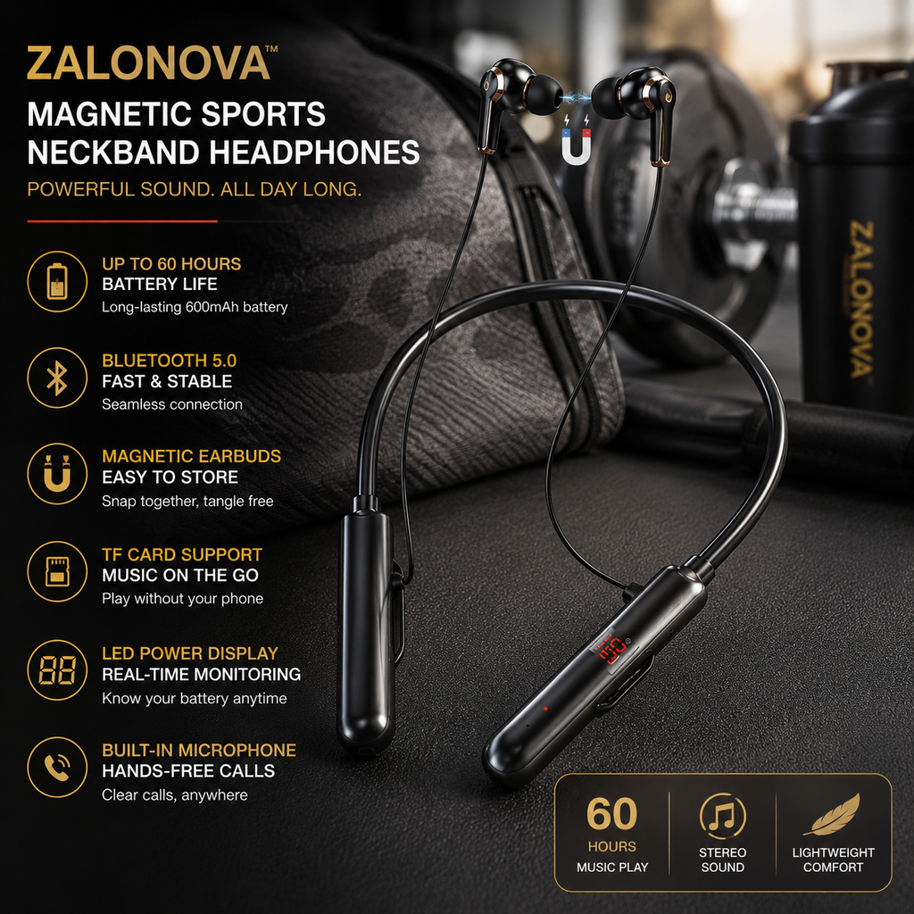 ZALONOVA™ Magnetic Sports Neckband Headphones – Bluetooth 5.0