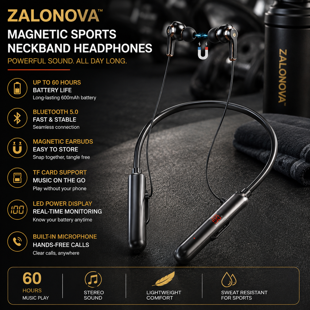 ZALONOVA™ Magnetic Sports Neckband Headphones – Bluetooth 5.0