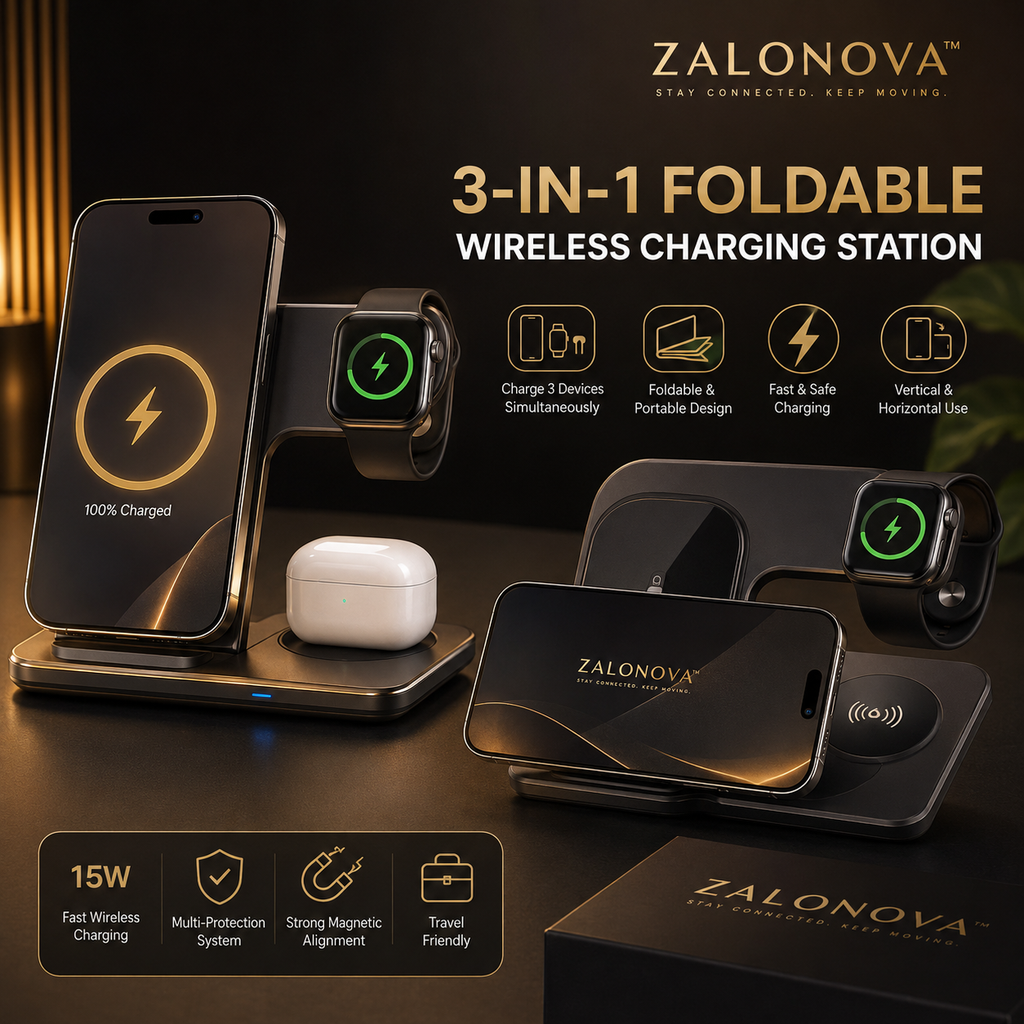 ZALONOVA FoldCharge Pro™ | 3-in-1 Magnetic Wireless Charger 15W
