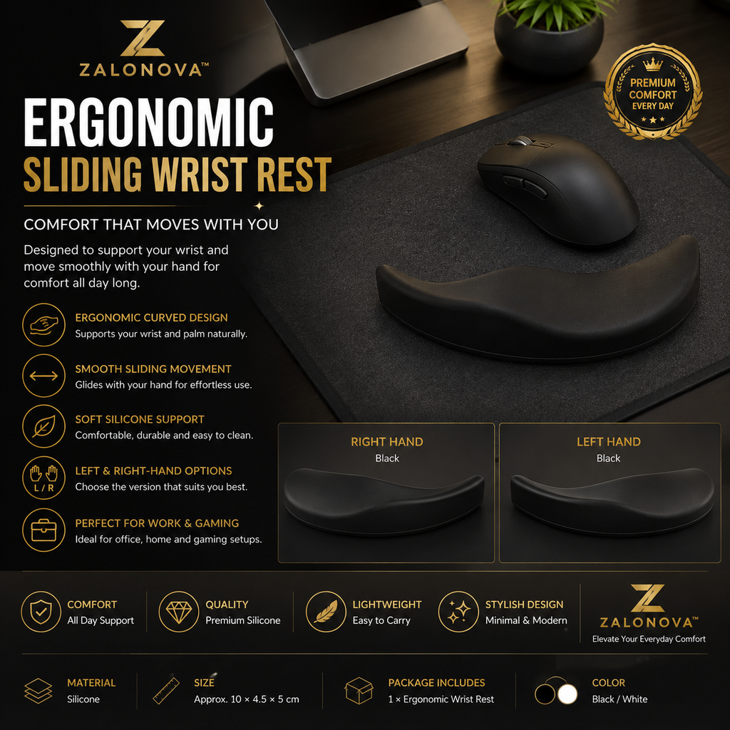 ZALONOVA™ Ergonomic Sliding Wrist Rest – Silicone Mouse Support