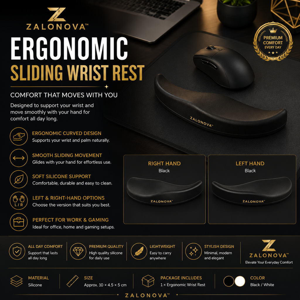 ZALONOVA™ Ergonomic Sliding Wrist Rest – Silicone Mouse Support