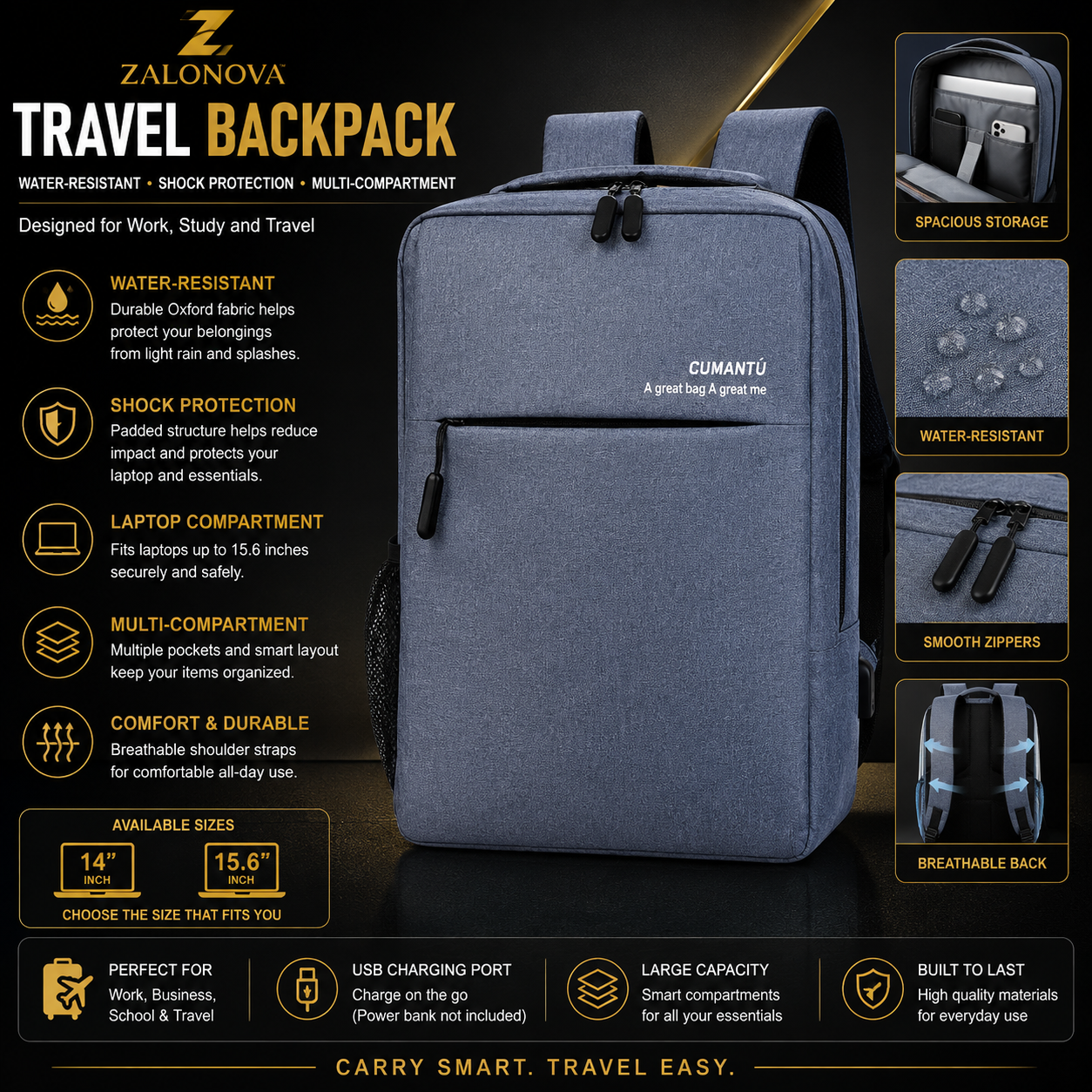 ZALONOVA™ Waterproof & Shockproof Travel Backpack