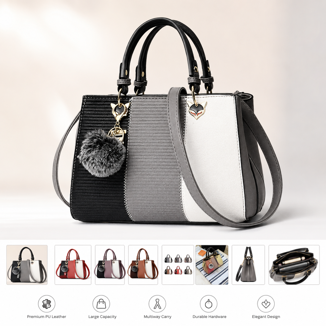 ZALONOVA™ Colorblock PU Leather Handbag – Shoulder & Crossbody Bag