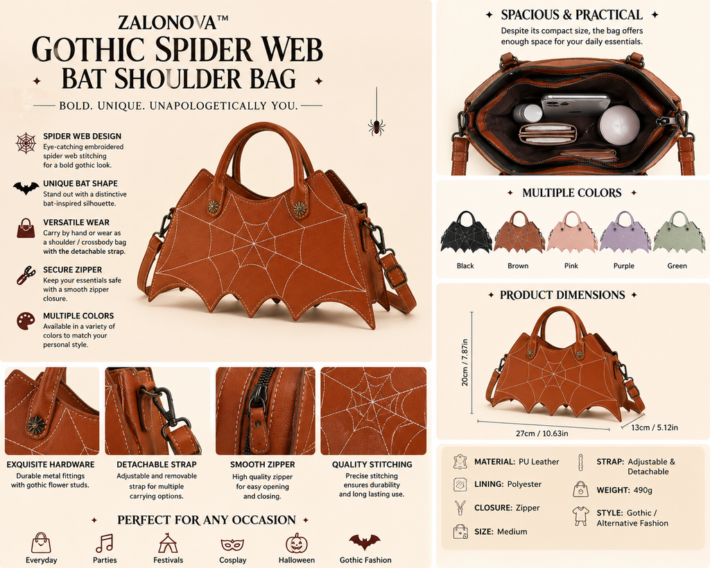 ZALONOVA™ Gothic Spider Web Bat Shoulder Bag