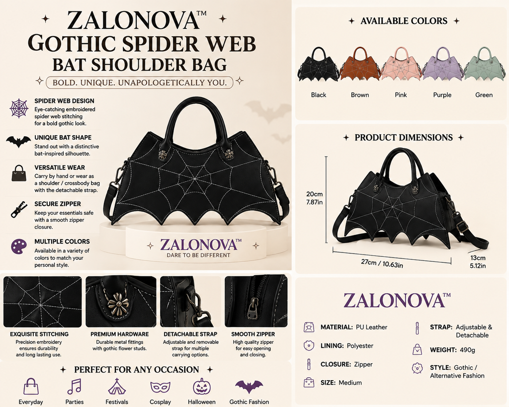 ZALONOVA™ Gothic Spider Web Bat Shoulder Bag