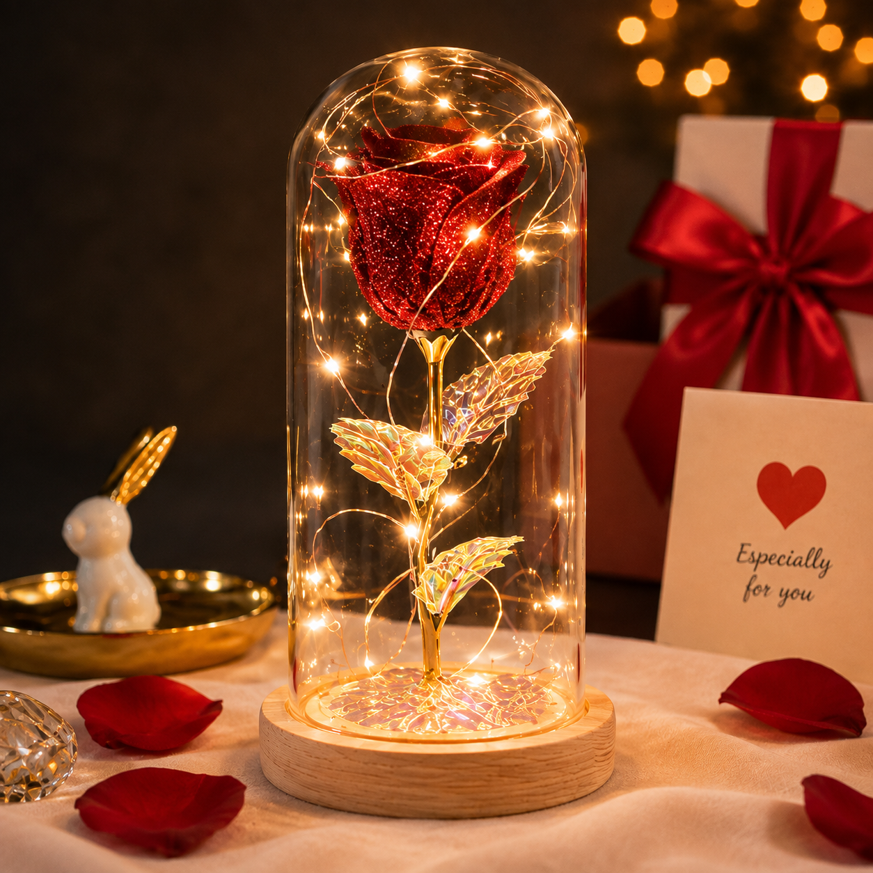 ZALONOVA™ Eternal Rose in Glass Dome with LED Lights