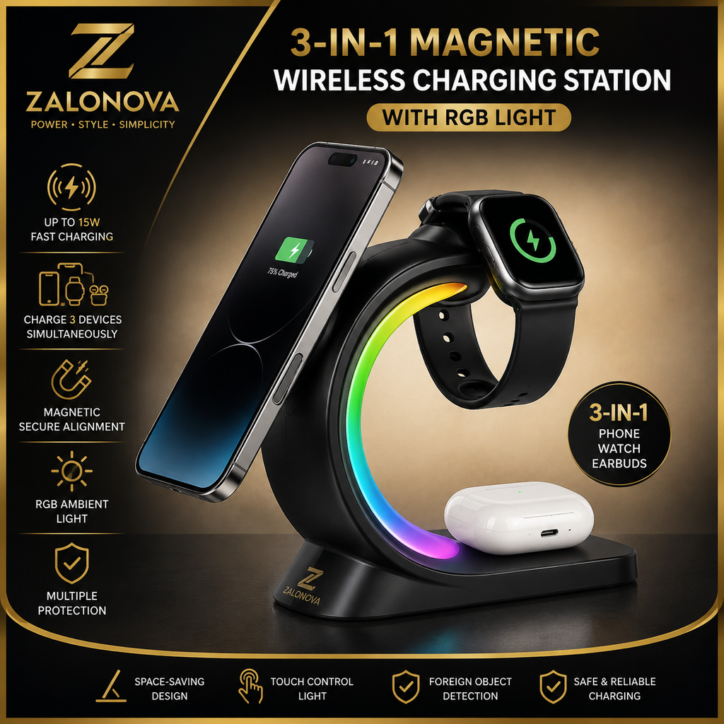 ZALONOVA™ 3-in-1 Magnetic Wireless Charging Station with RGB Light