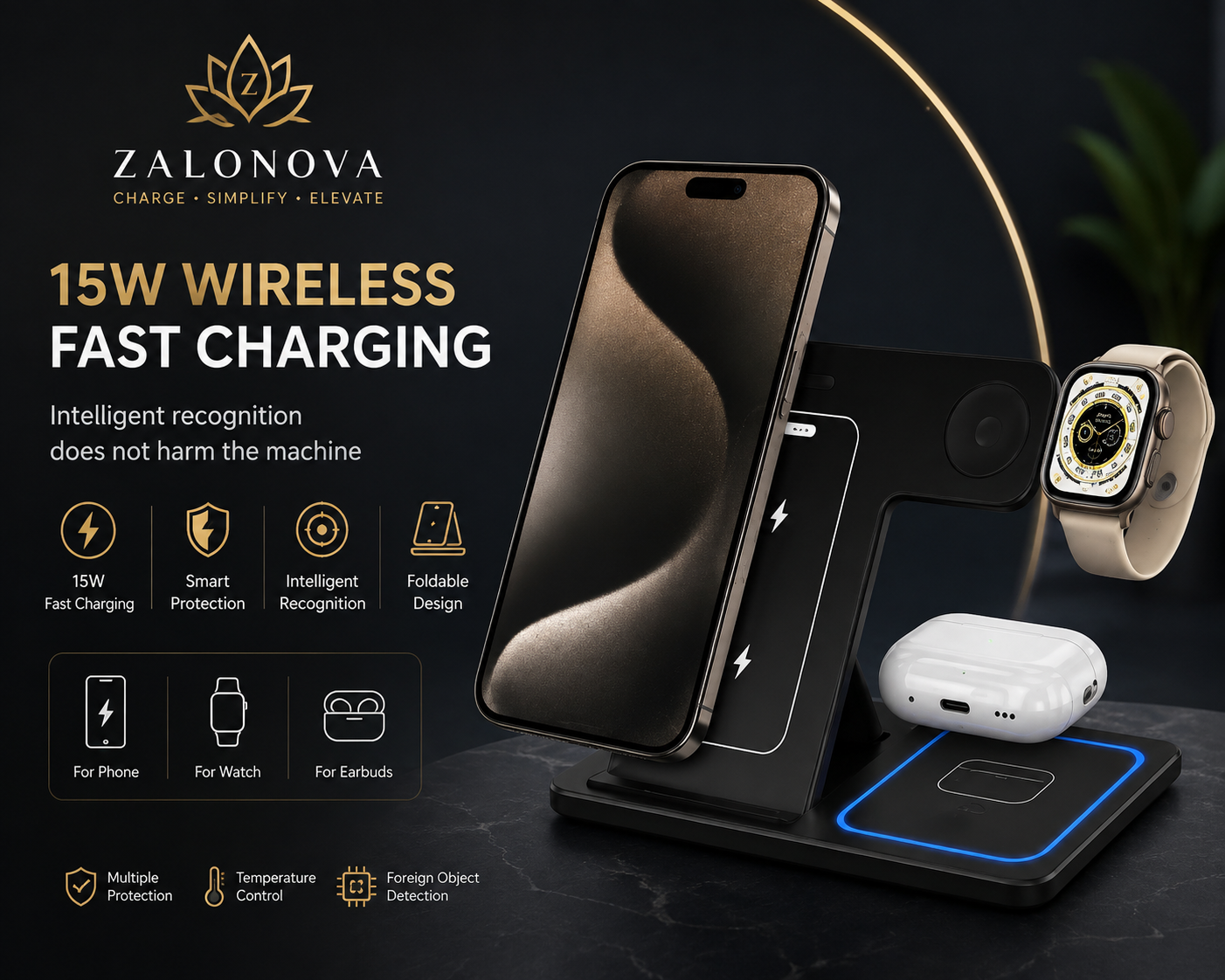 ZALONOVA™ Foldable 3-in-1 Wireless Charging Station