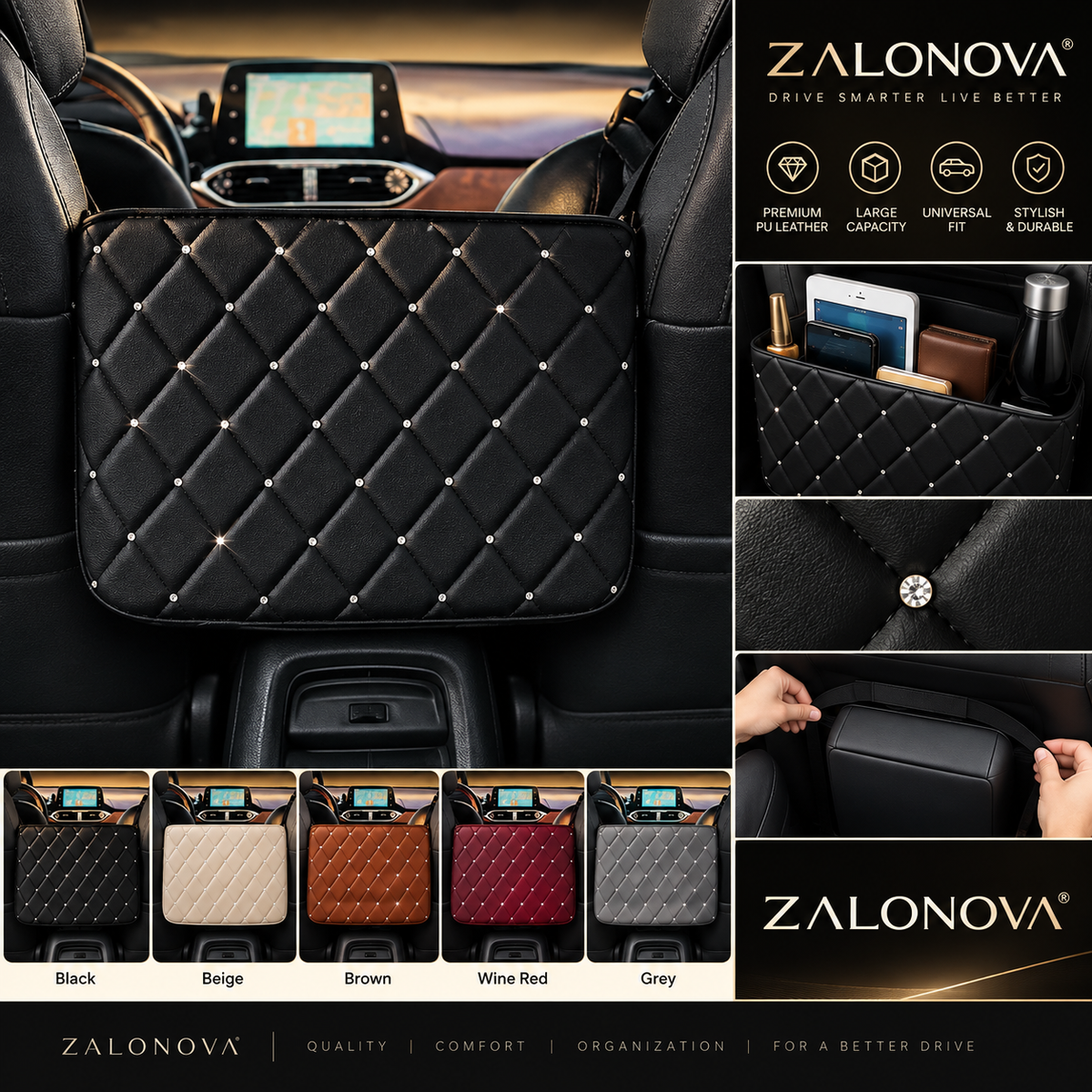ZALONOVA™ Car Handbag Holder & Seat Storage Organizer