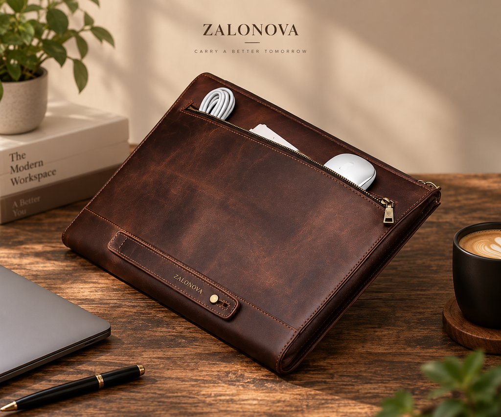 ZALONOVA™ Crazy Horse Leather Laptop Sleeve – Up to 14.2"