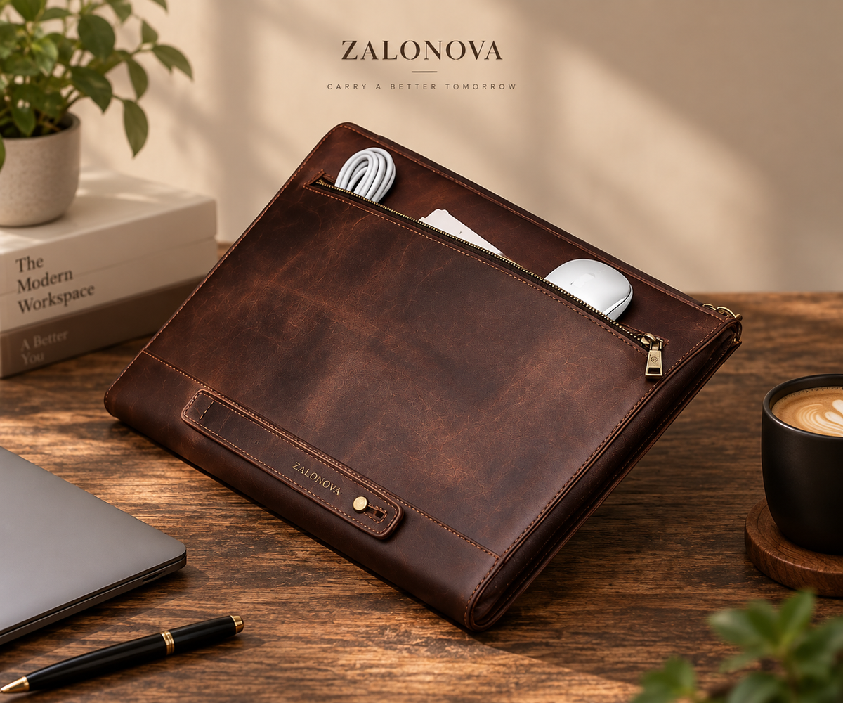 ZALONOVA™ Crazy Horse Leather Laptop Sleeve – Up to 14.2"