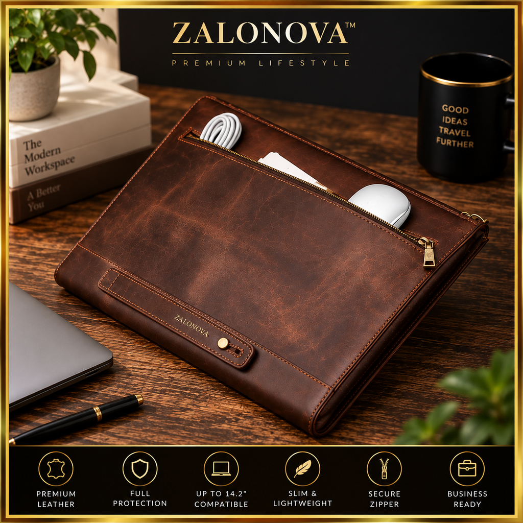 ZALONOVA™ Crazy Horse Leather Laptop Sleeve – Up to 14.2"