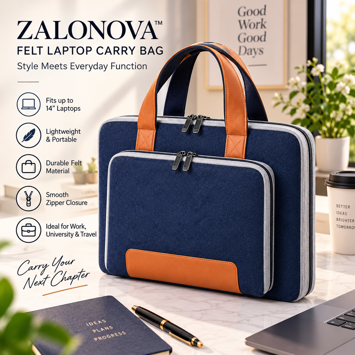 ZALONOVA™ Felt Laptop Carry Bag – 14″