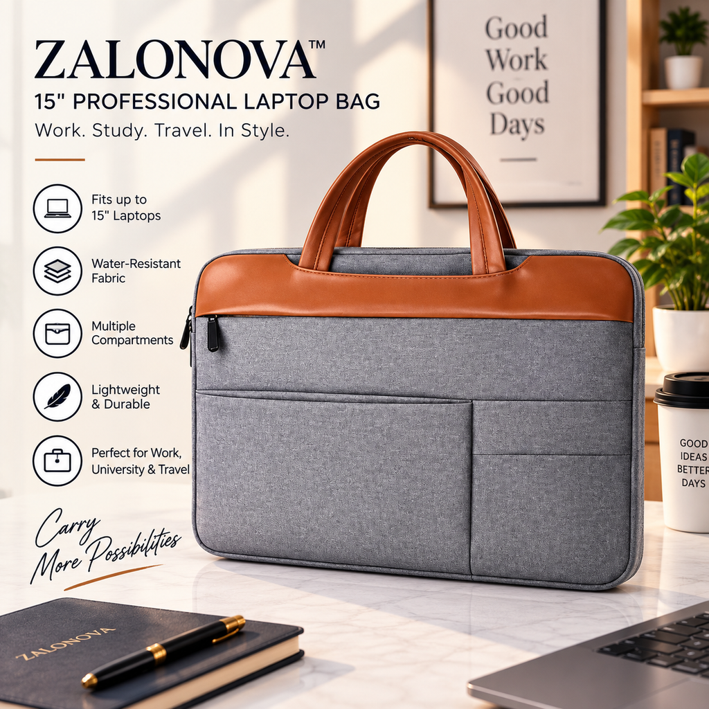 ZALONOVA™ 15" Professional Laptop Carry Bag – Water-Resistant