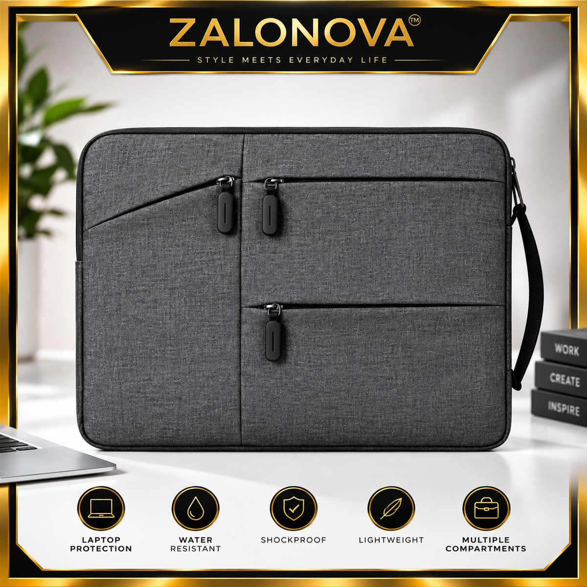ZALONOVA™ Shockproof Laptop Carry Case – Water-Resistant
