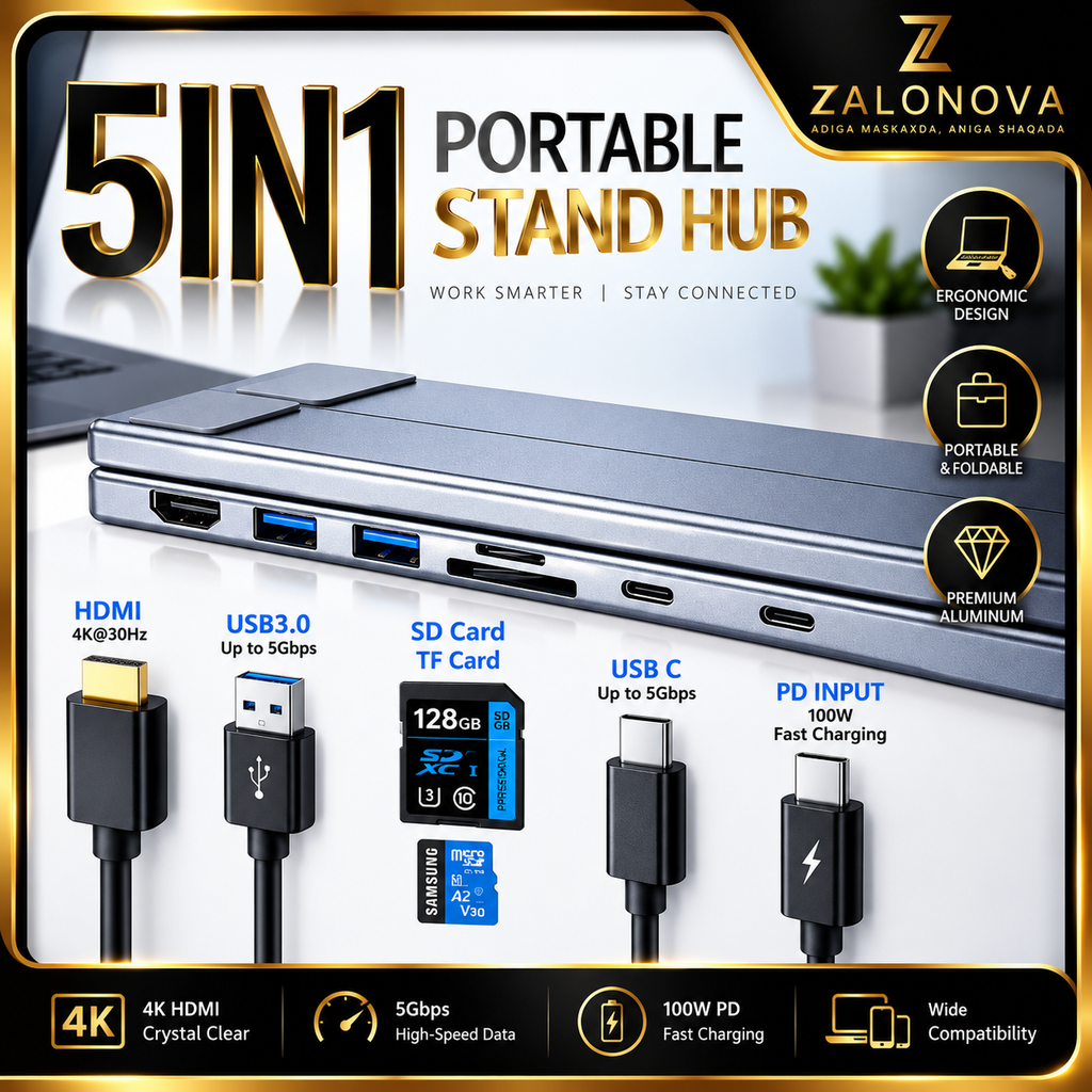 ZALONOVA™ 5-in-1 USB-C Laptop Stand & Docking Station