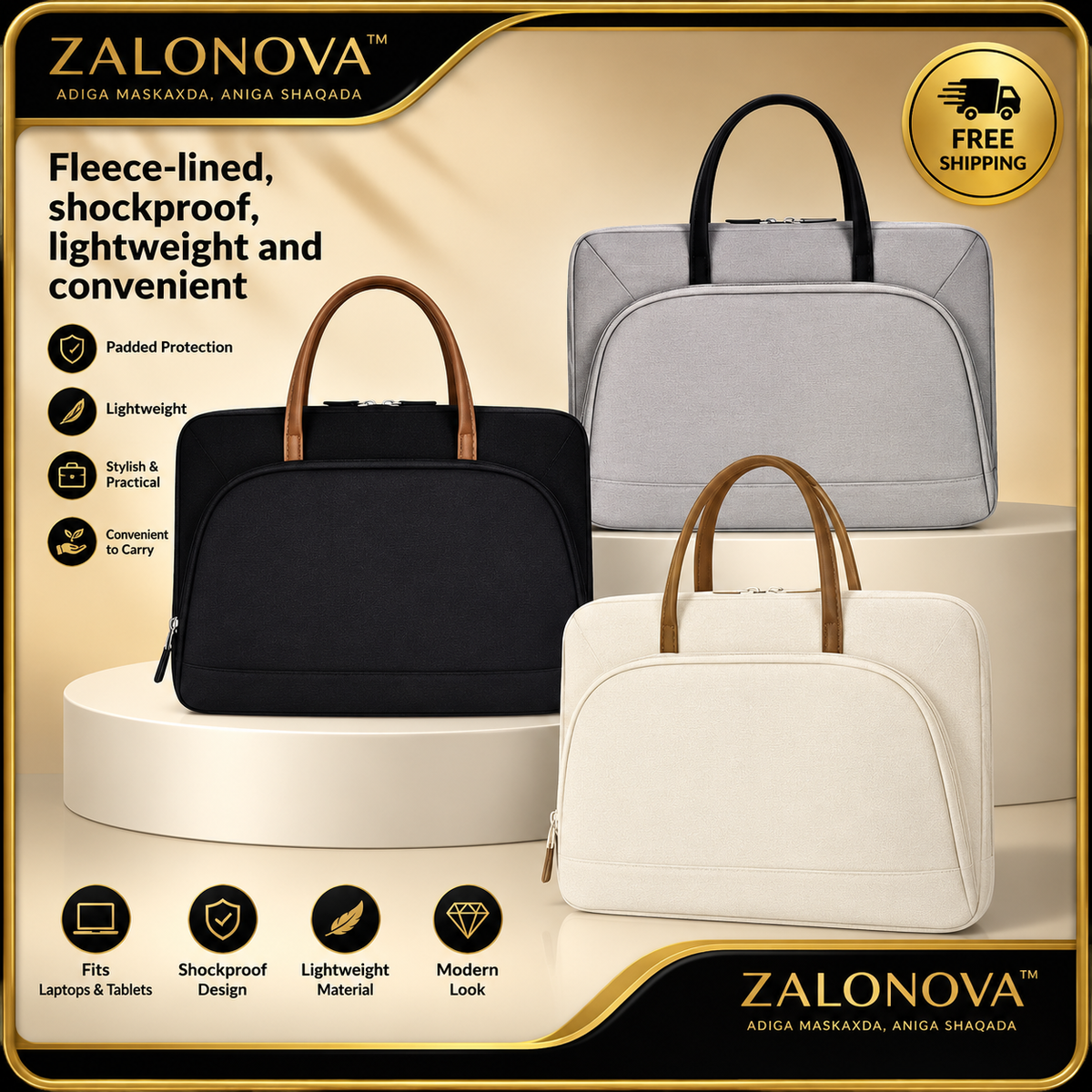 ZALONOVA™ Shockproof Laptop Briefcase – 15–16″