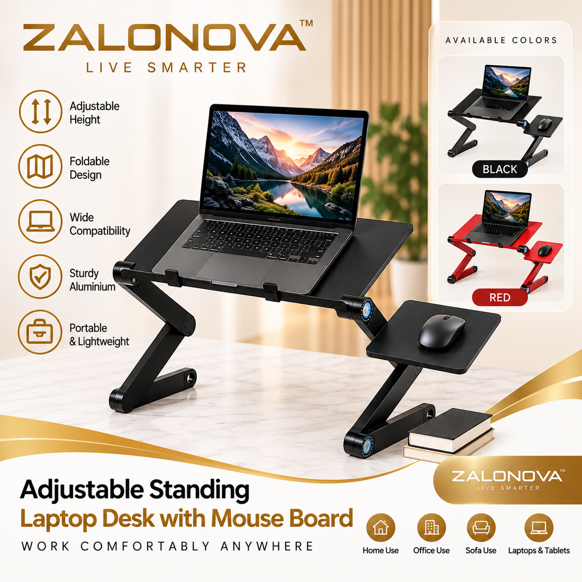 ZALONOVA™ Adjustable Standing Laptop Desk with Mouse Board