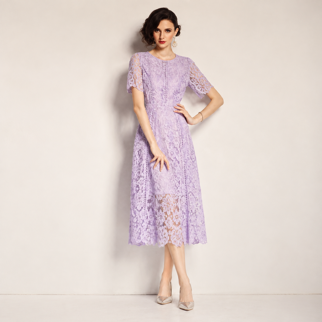 ZALONOVA™ Elegant Floral Lace A-Line Midi Dress