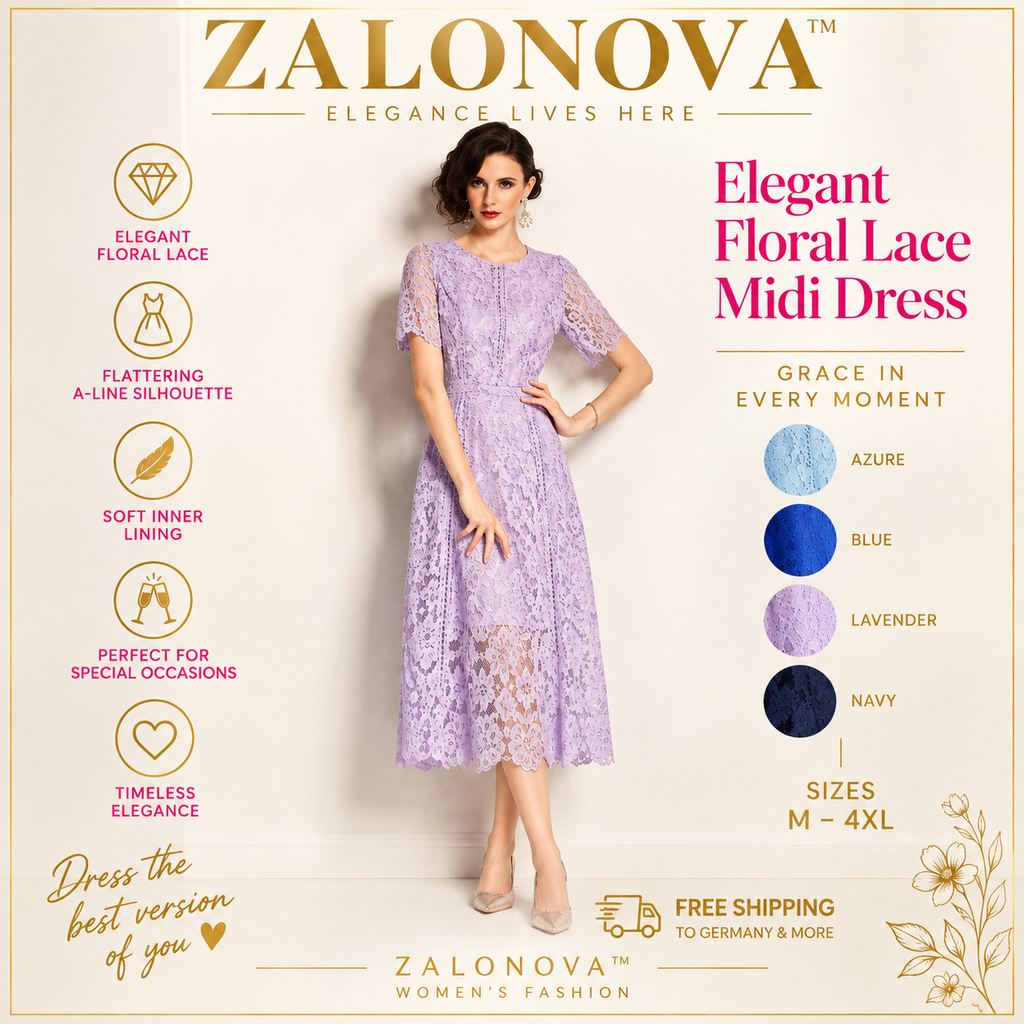 ZALONOVA™ Elegant Floral Lace A-Line Midi Dress