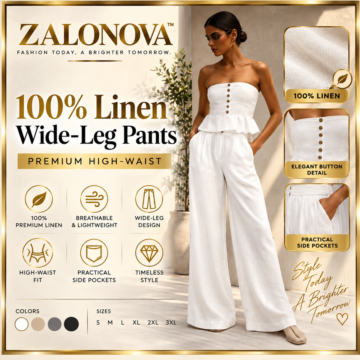 ZALONOVA™ Raya 100% Linen Wide-Leg Pants – Premium High-Waist
