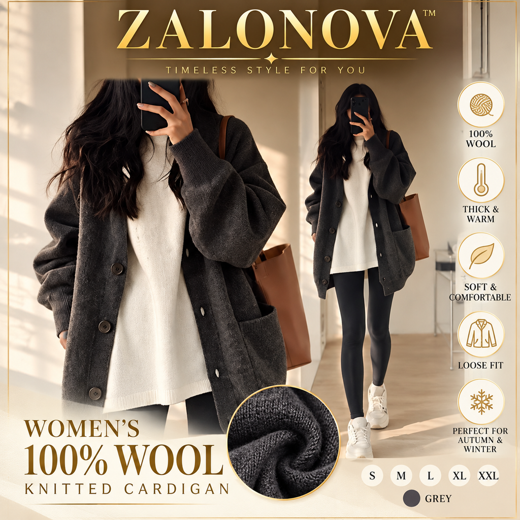 ZALONOVA™ Women’s 100% Wool Knitted Cardigan – Thick & Loose Fit