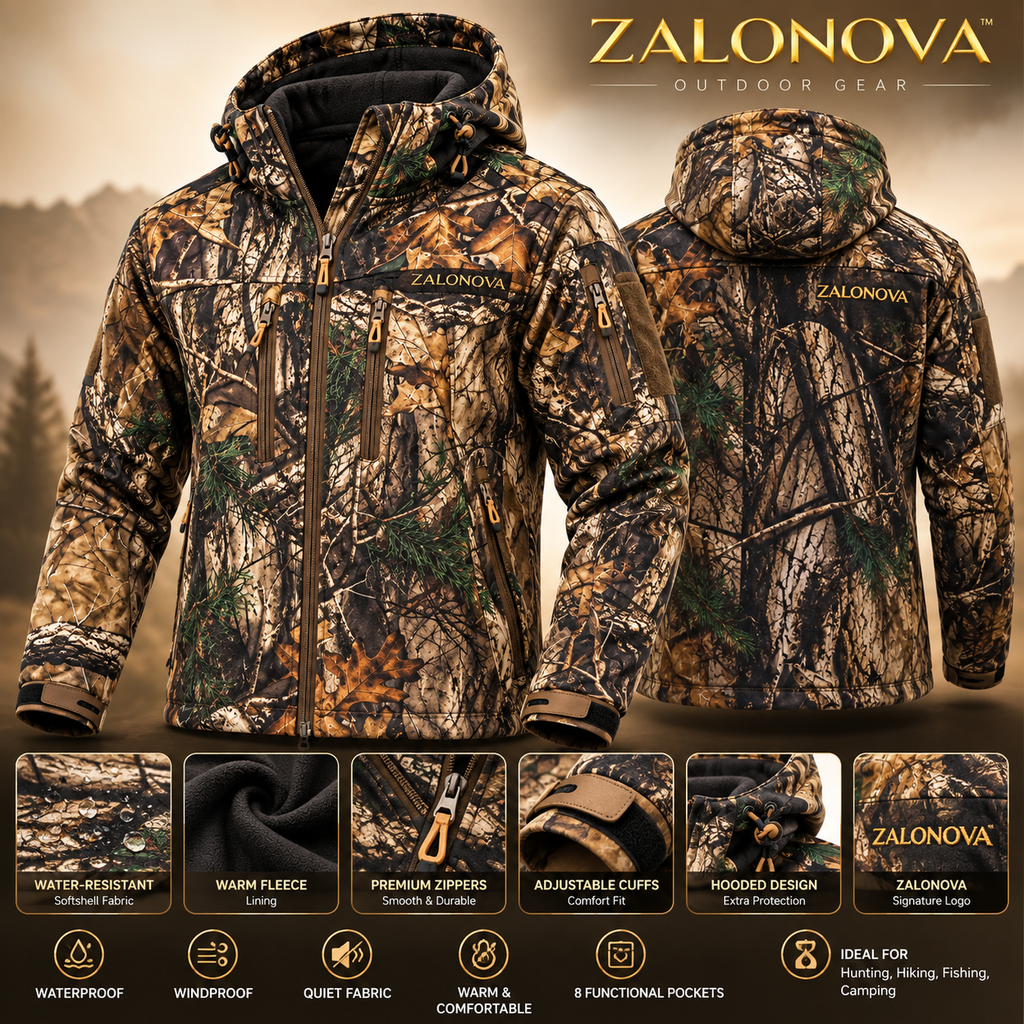 ZALONOVA™ Men’s Camouflage Softshell Hunting Jacket – Waterproof Fleece