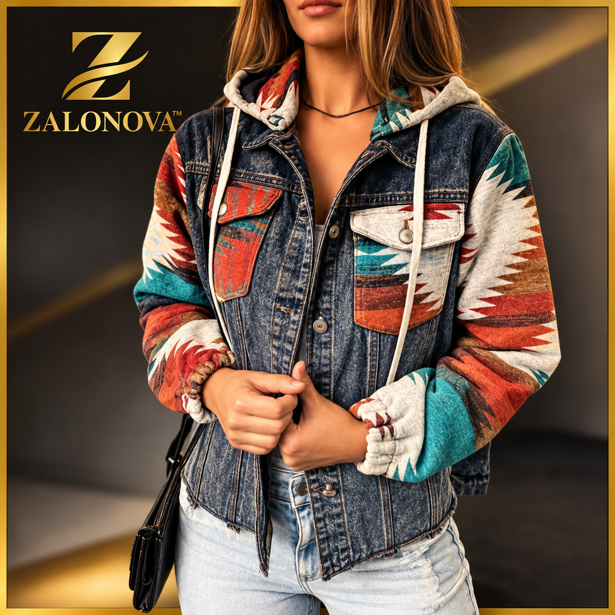 ZALONOVA™ Women’s Hooded Denim Jacket – Patchwork Style