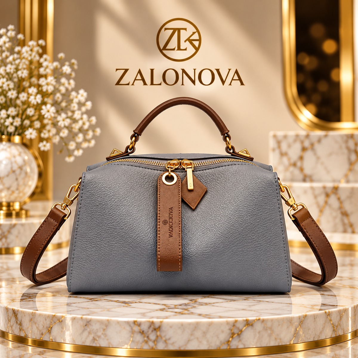 ZALONOVA™ Women’s PU Leather Crossbody Tote Bag – Gray