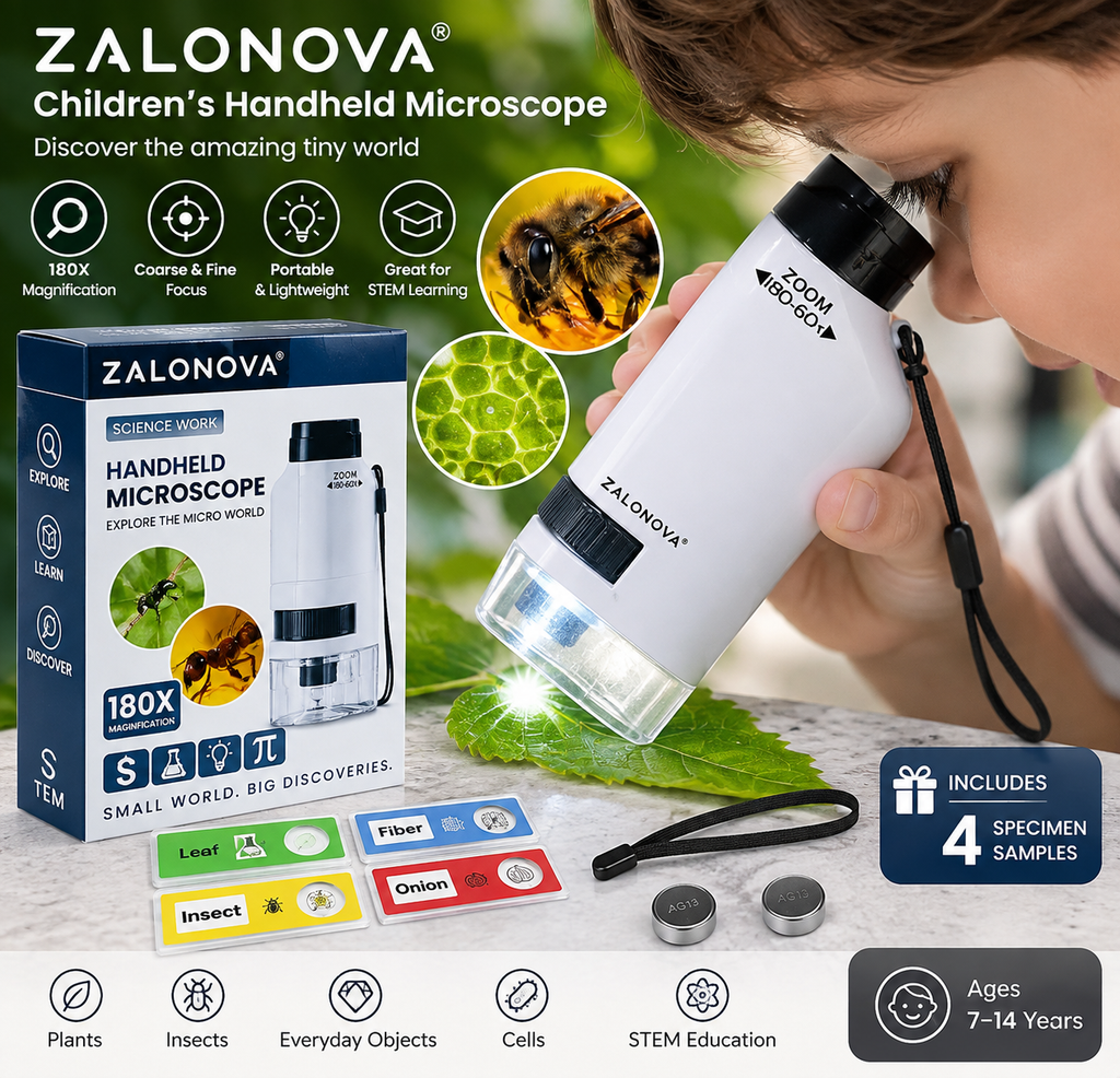 ZALONOVA™ 180X Portable Kids Microscope – STEM Discovery Toy