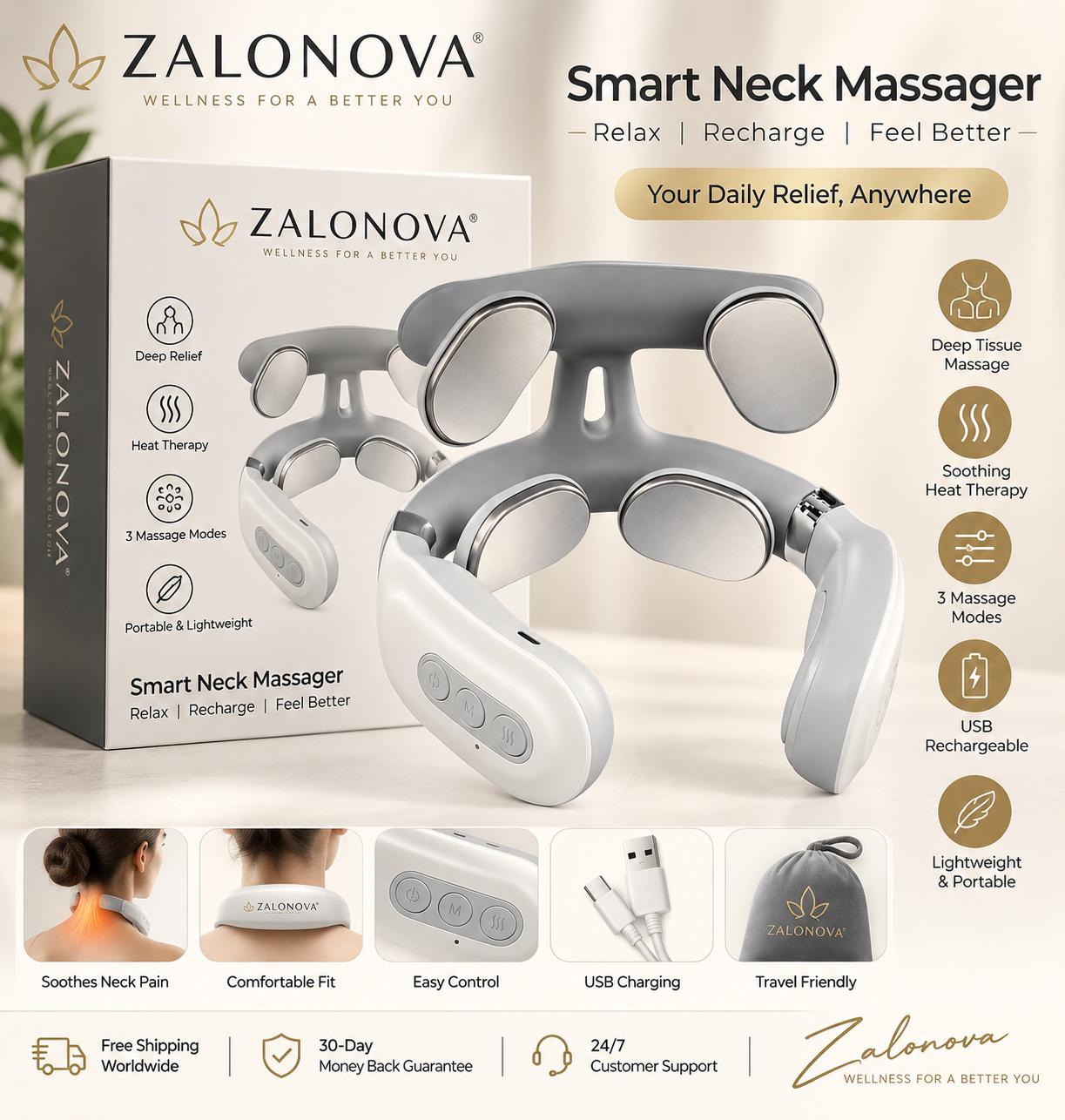 ZALONOVA™ Smart Neck Massager – Heating & Rechargeable