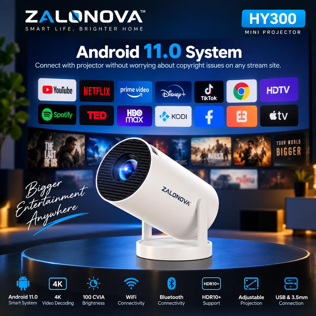 ZALONOVA™ HY300 Smart Mini Projector – Android, WiFi & Bluetooth