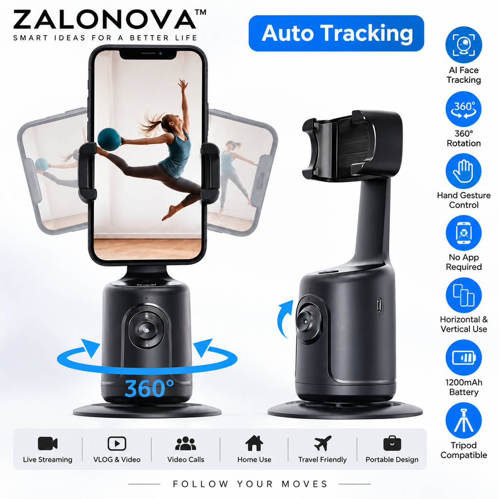ZALONOVA™ 360° AI Face Tracking Phone Holder – Smart Gimbal