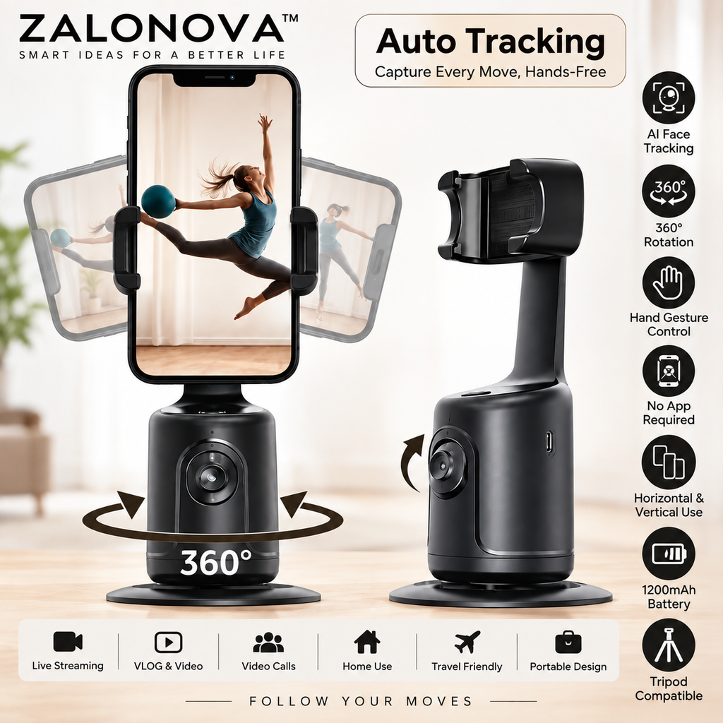 ZALONOVA™ 360° AI Face Tracking Phone Holder – Smart Gimbal