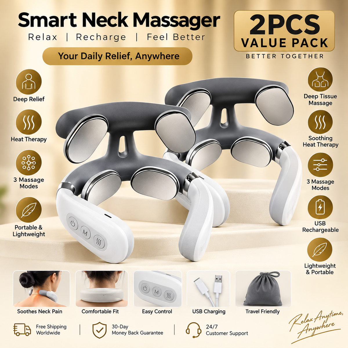 “ZALONOVA™ Smart Neck Massager – 2PCS Value Pack”
