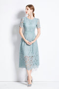 ZALONOVA™ Elegant Floral Lace A-Line Midi Dress