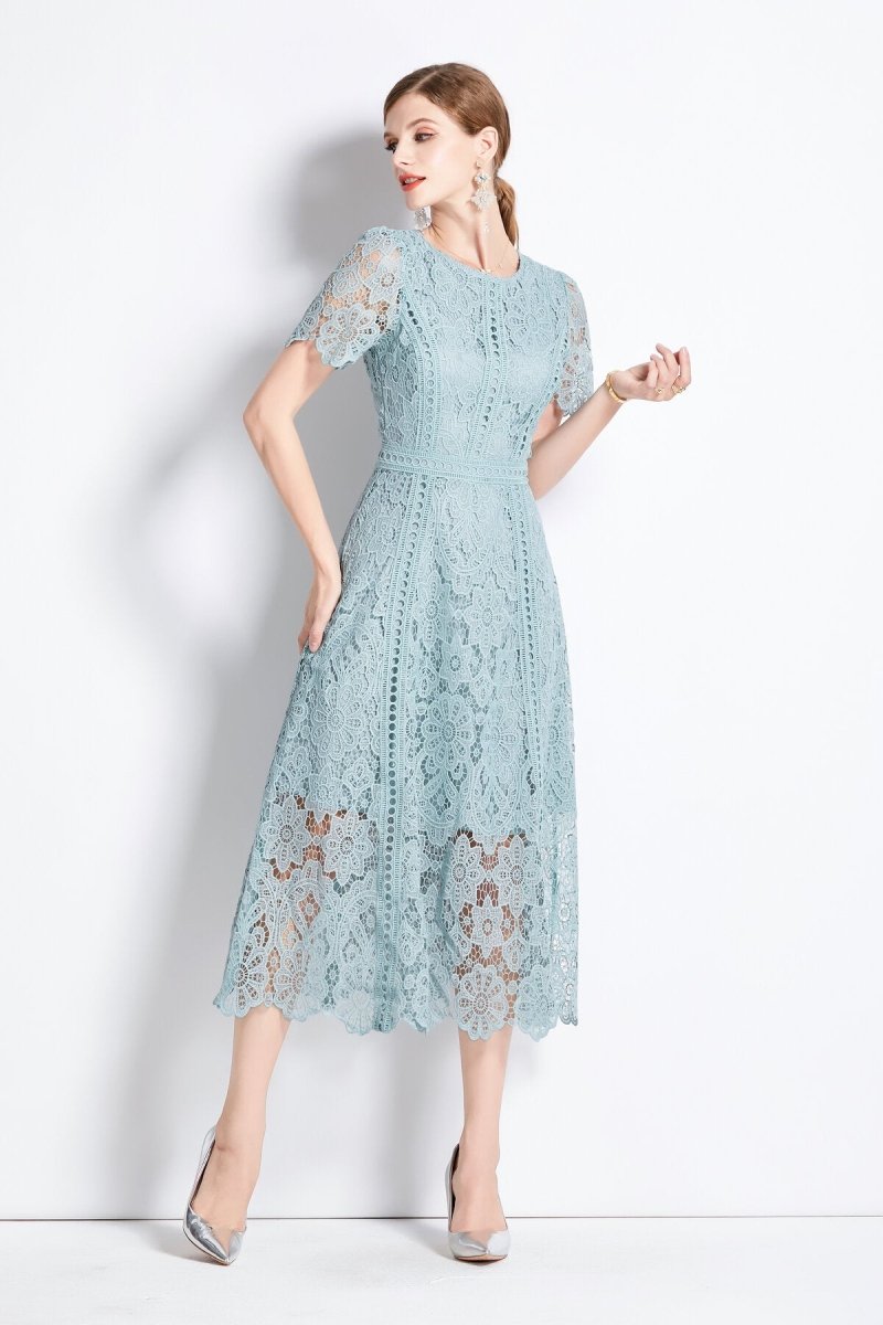 ZALONOVA™ Elegant Floral Lace A-Line Midi Dress