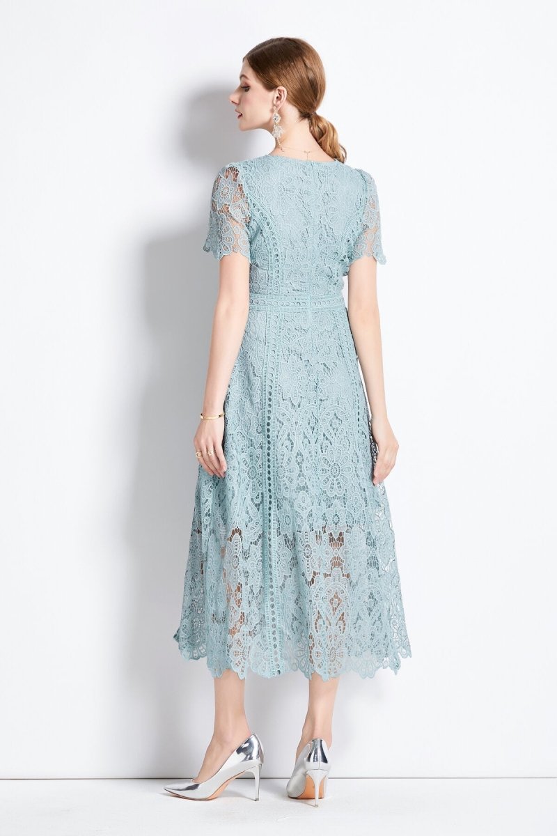 ZALONOVA™ Elegant Floral Lace A-Line Midi Dress