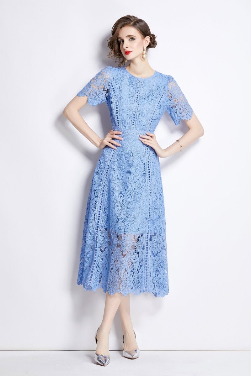 ZALONOVA™ Elegant Floral Lace A-Line Midi Dress
