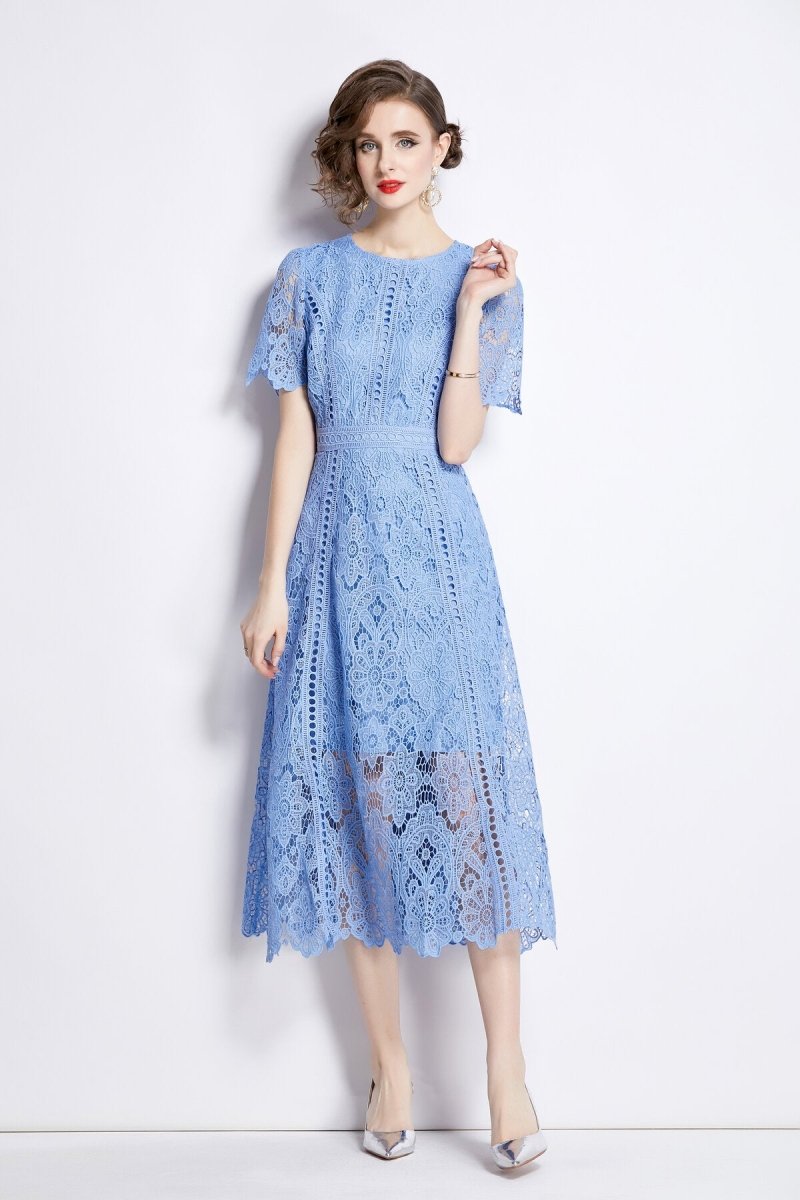ZALONOVA™ Elegant Floral Lace A-Line Midi Dress
