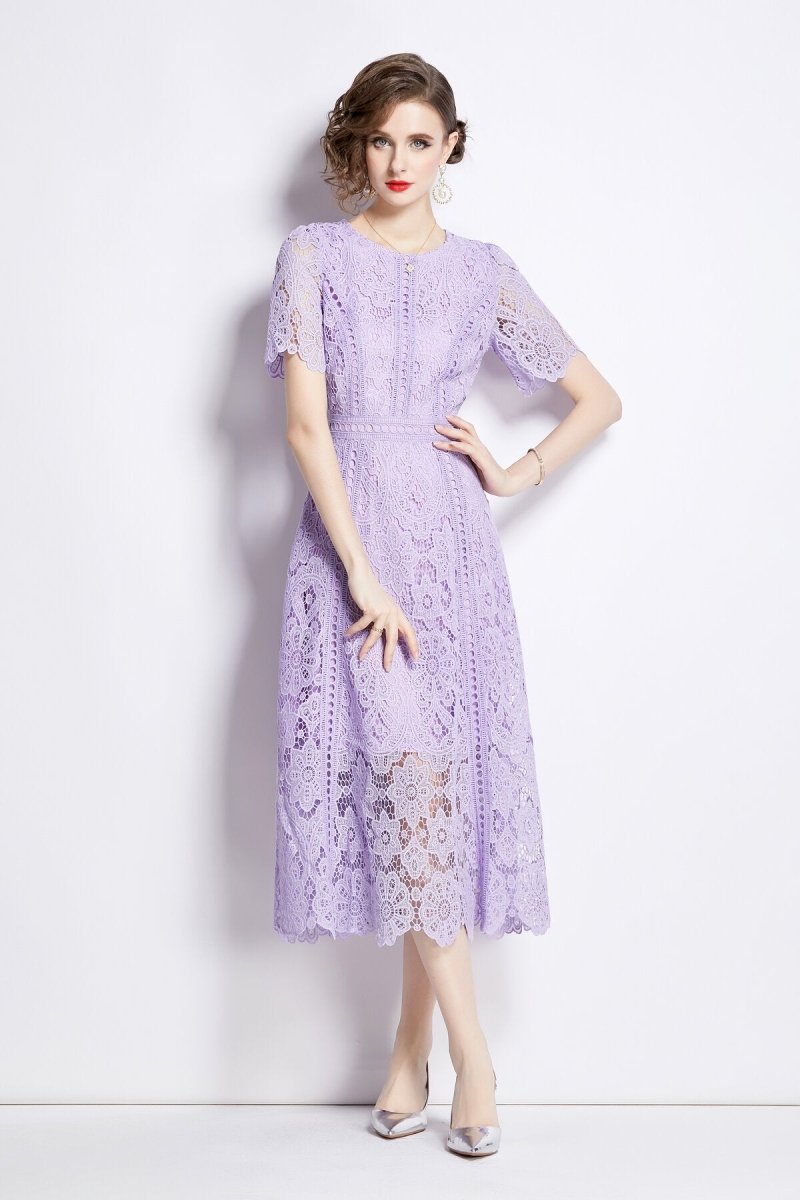 ZALONOVA™ Elegant Floral Lace A-Line Midi Dress