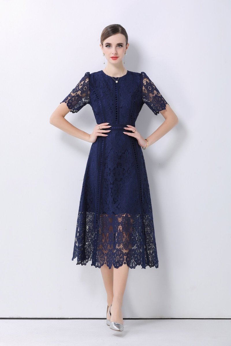 ZALONOVA™ Elegant Floral Lace A-Line Midi Dress